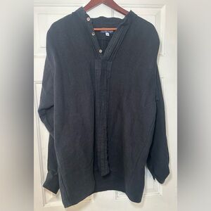 Hemp Basics Black Long Sleeve‎ Black Pleated Front Tunic Shirt Size Medium.